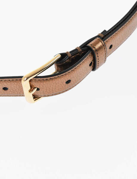 Curele DSQUARED2 Metallic Leather Belt With Golden Buckle 25Mm Brown Barbati (BM 18480679) 3