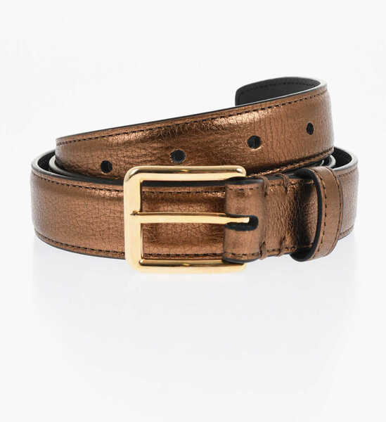 Curele DSQUARED2 Metallic Leather Belt With Golden Buckle 25Mm Brown Barbati (BM 18480679) 1