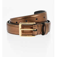 Curele Metallic Leather Belt With Golden Buckle 25Mm Barbati