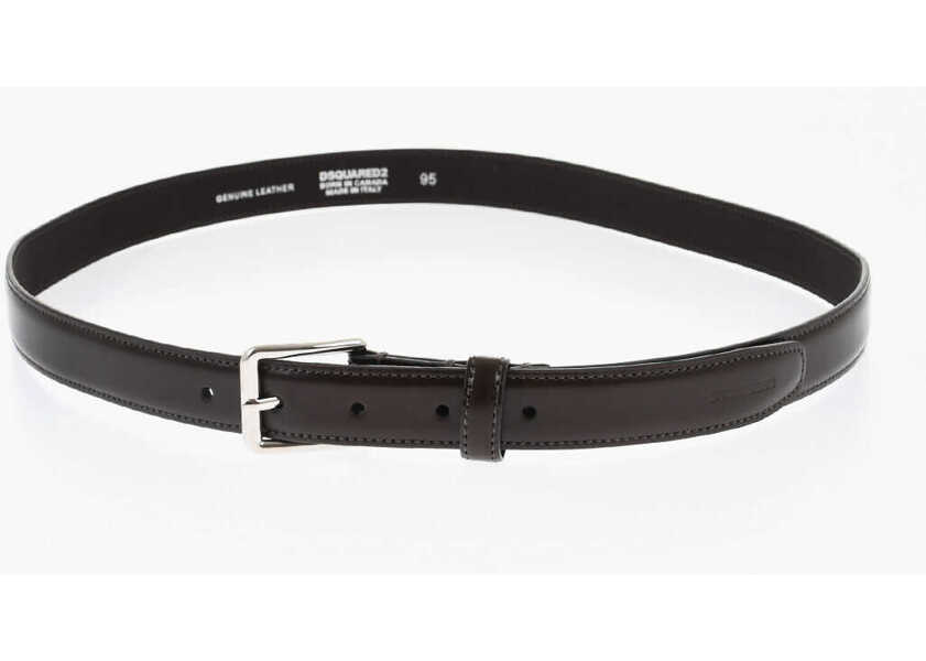 Curele DSQUARED2 Solid Color Brushed Leather Belt 25Mm Brown Barbati (BM 18480685) 2