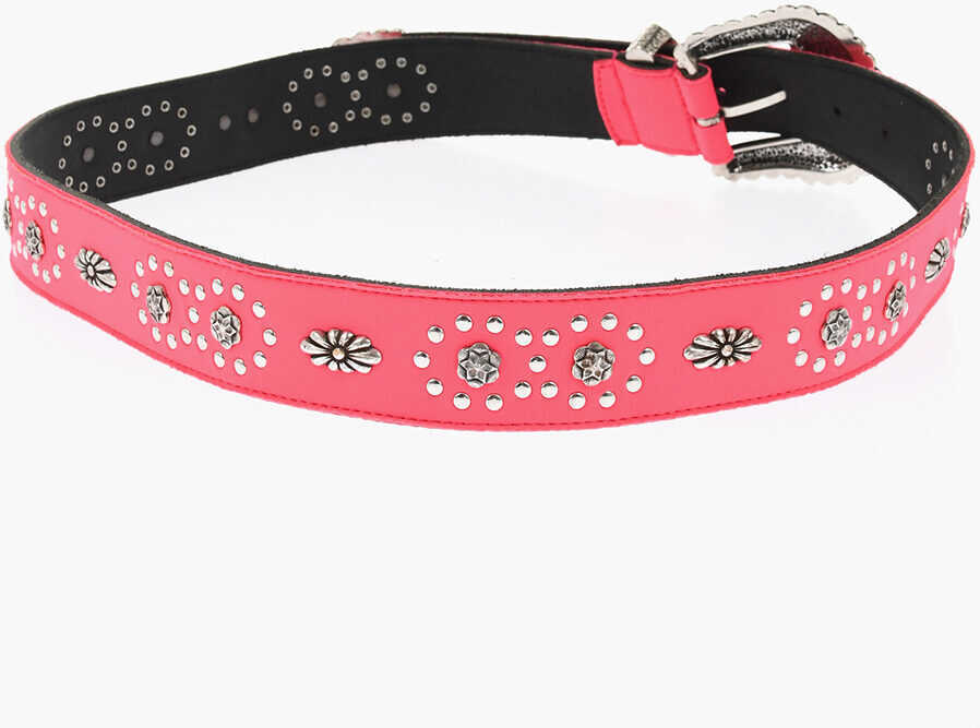 Curele DSQUARED2 Leather And Fabric Western Belt With Studs 40Mm Pink Barbati (BM 18480868) 3