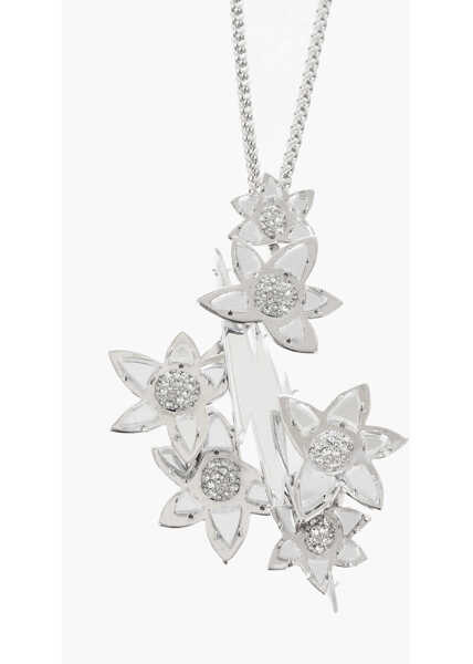 Coliere DSQUARED2 Metal Necklace With Flower Design Pendant Embellished With R Silver Femei (BM 18480874) 2