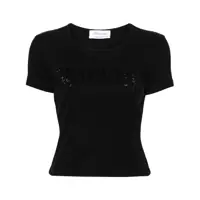 Tricouri Blumarine Logo Ribbed Cotton Cropped T-Shirt Femei