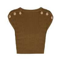 Topuri Balmain Button-Embossed Knit Cropped Top Femei