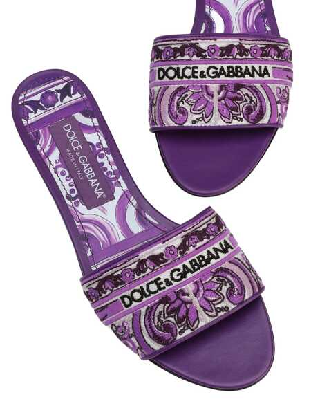 Sandale Dolce & Gabbana Dolce & Gabbana Leather And Fabric Slides PURPLE Femei (BM 18484920) 4
