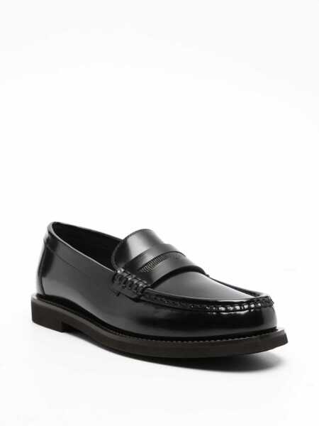 Mocasini Brunello Cucinelli Leather loafers with jewel detailing Black Femei (BM 18488982) 2