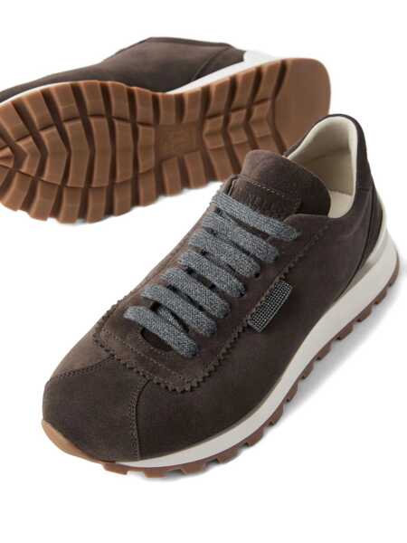 Sneakers Brunello Cucinelli Suede Runners Sneakers with Shiny Tab Brown Femei (BM 18488985) 4