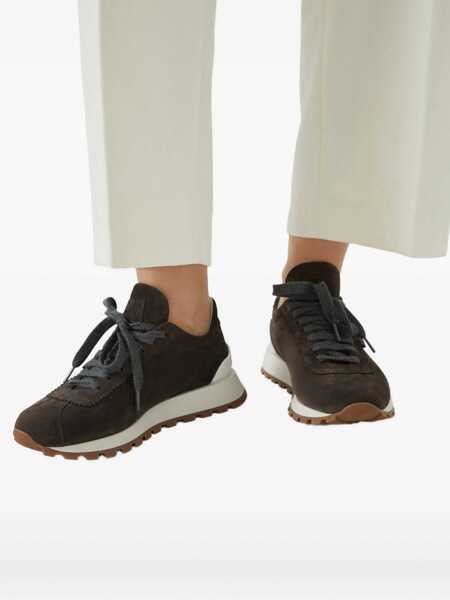 Sneakers Brunello Cucinelli Suede Runners Sneakers with Shiny Tab Brown Femei (BM 18488985) 5