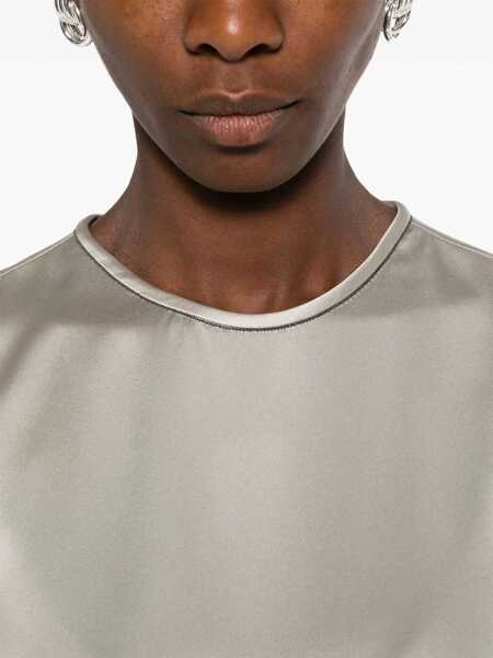 Tricouri Brunello Cucinelli Silk crewneck t-shirt Silver Femei (BM 18488994) 5