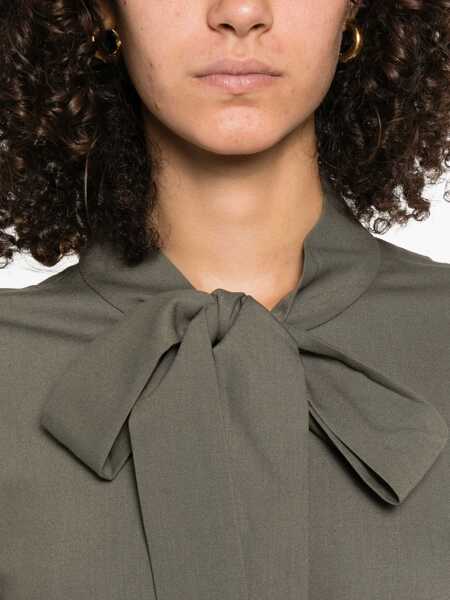 Bluze Self-Portrait Twill blouse with bow collar Green Femei (BM 18489114) 5