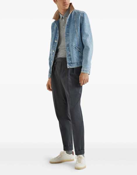 Tricouri Polo Brunello Cucinelli Silk Polo Shirt GRIGIOOFF WHITE Barbati (BM 18489199) 2