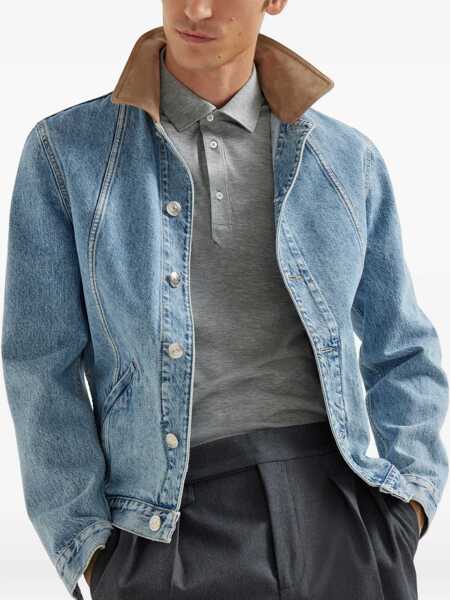 Tricouri Polo Brunello Cucinelli Silk Polo Shirt GRIGIOOFF WHITE Barbati (BM 18489199) 3