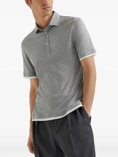 Tricouri Polo Brunello Cucinelli Silk Polo Shirt GRIGIOOFF WHITE Barbati (BM 18489199) 4