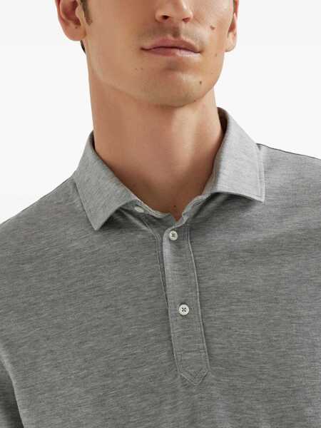 Tricouri Polo Brunello Cucinelli Silk Polo Shirt GRIGIOOFF WHITE Barbati (BM 18489199) 5