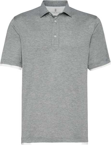 Tricouri Polo Brunello Cucinelli Silk Polo Shirt GRIGIOOFF WHITE Barbati (BM 18489199) 1