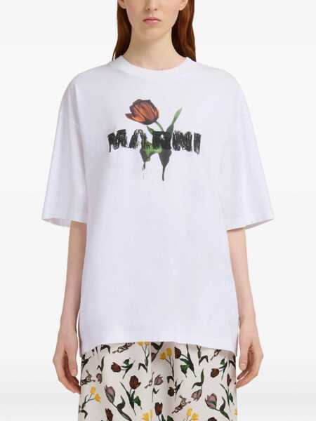 Tricouri Marni White Cotton T-Shirt With Tulip Print WHITE Femei (BM 18489430) 2