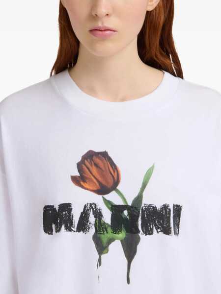 Tricouri Marni White Cotton T-Shirt With Tulip Print WHITE Femei (BM 18489430) 5