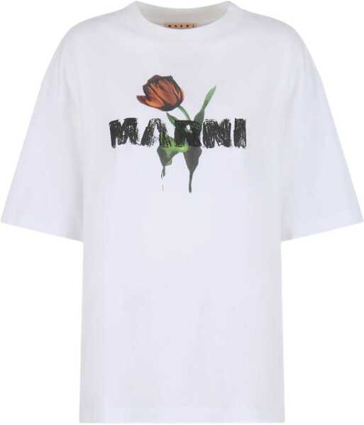Tricouri Marni White Cotton T-Shirt With Tulip Print WHITE Femei (BM 18489430) 1