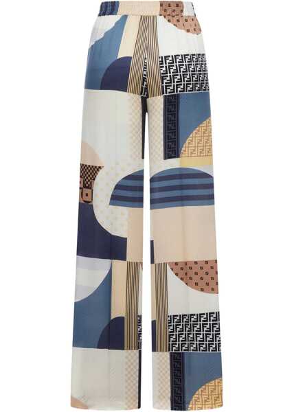 Pantaloni casual Fendi Patchwork Print Silk Pants BLUE Femei (BM 18489487) 2
