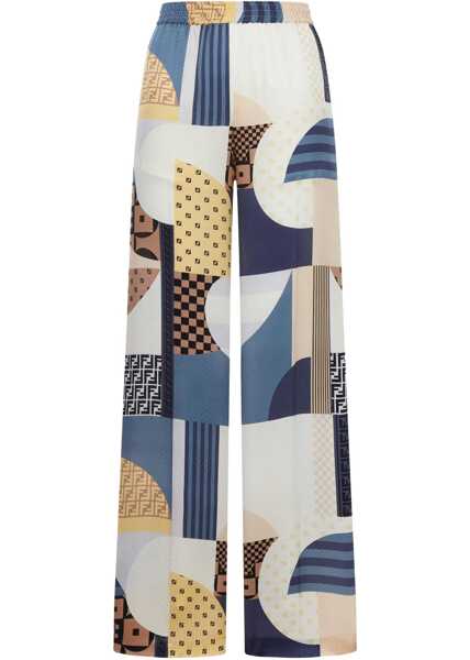 Pantaloni casual Fendi Patchwork Print Silk Pants BLUE Femei (BM 18489487) 1