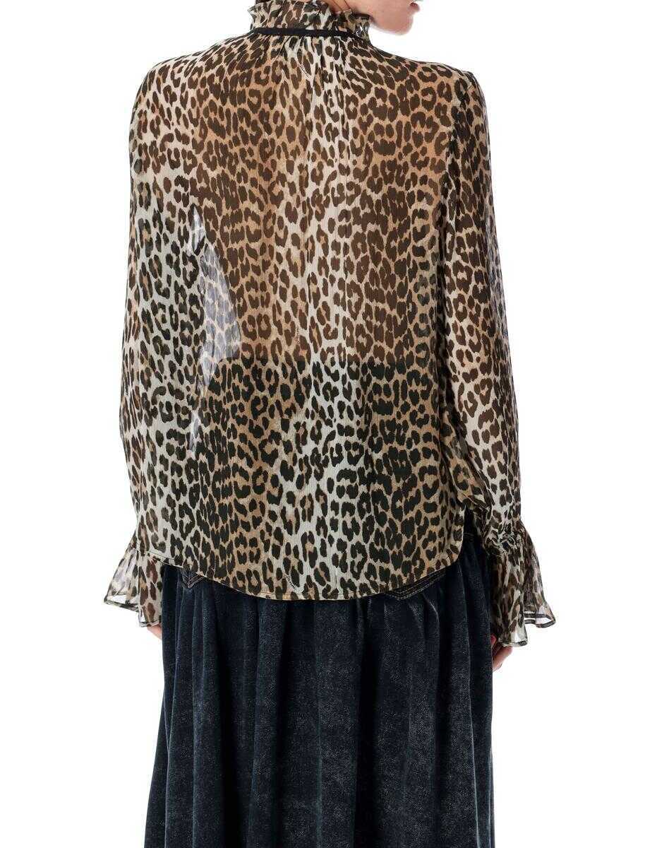 Camasi Ganni Ganni Leopard Print Chiffon Tie String Shirt Multicolor Femei (BM 18491430) 2