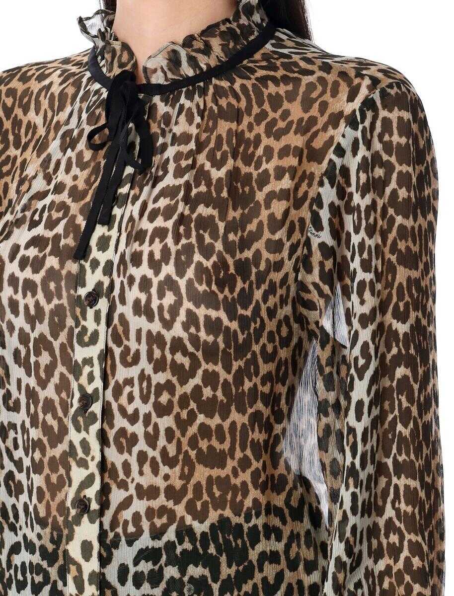 Camasi Ganni Ganni Leopard Print Chiffon Tie String Shirt Multicolor Femei (BM 18491430) 3