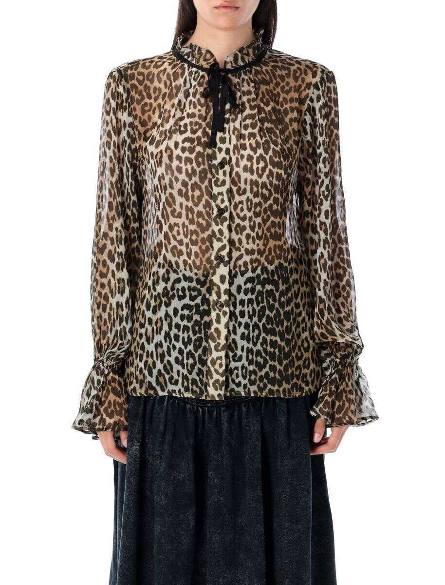 Camasi Ganni Ganni Leopard Print Chiffon Tie String Shirt Multicolor Femei (BM 18491430) 1