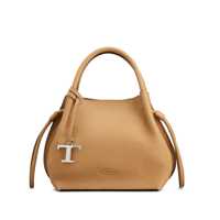 Genti de mana Brown Handbag With Drawstring Closure And Adjustable Closure In Grained Leather Woman Femei