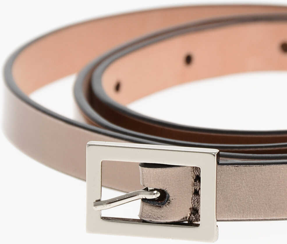 Curele DSQUARED2 Lam Leather Slim Belt 10Mm Silver Femei (BM 18497173) 2