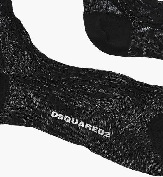 Sosete DSQUARED2 Solid Color Ribbed Long Socks Black Femei (BM 18497230) 2