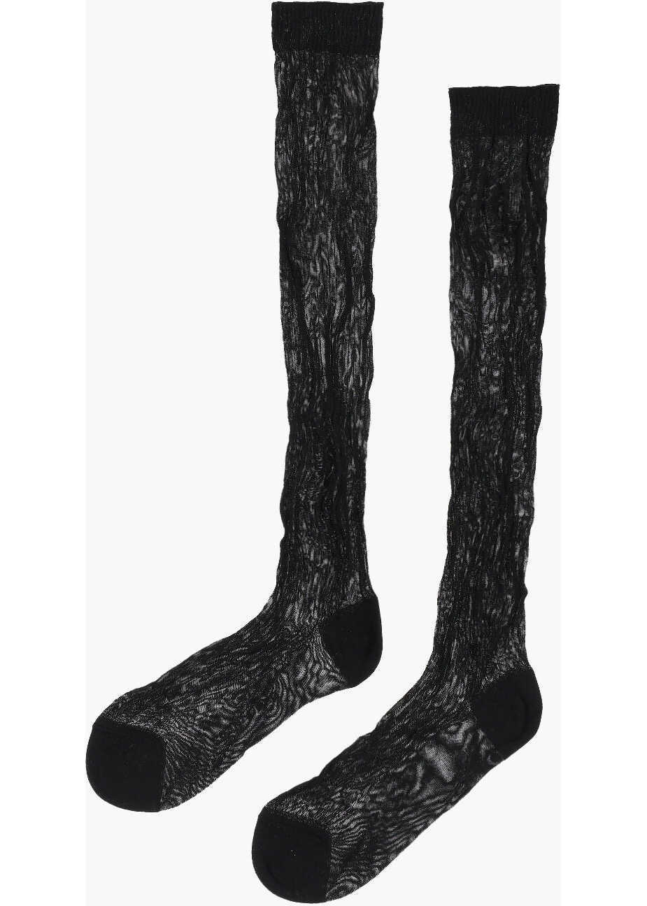 Sosete DSQUARED2 Solid Color Ribbed Long Socks Black Femei (BM 18497230) 3