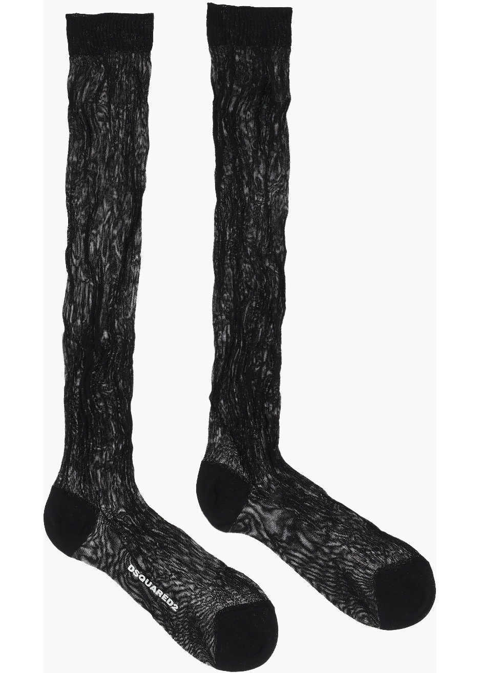 Sosete DSQUARED2 Solid Color Ribbed Long Socks Black Femei (BM 18497230) 1