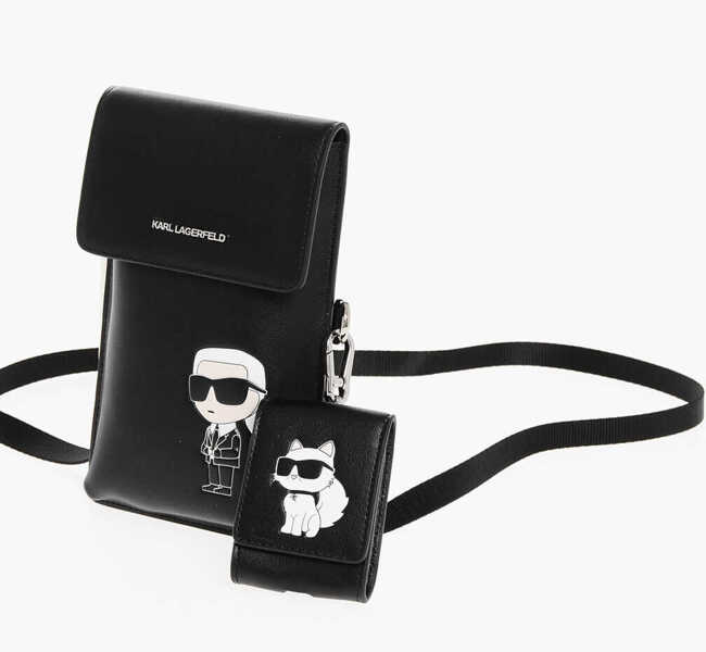 Genti de mana Karl Lagerfeld Leather Smartphone Pouch With Matching Airpods Case Black Femei (BM 18497344) 3