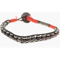 Bratari Leather And Metal Bracelet With Fabric Detail Barbati