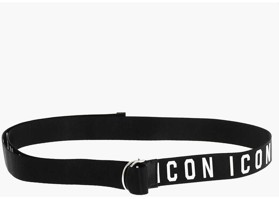 Curele DSQUARED2 Embossed Leather Icon Fabric Belt 40Mm Black Barbati (BM 18497374) 2