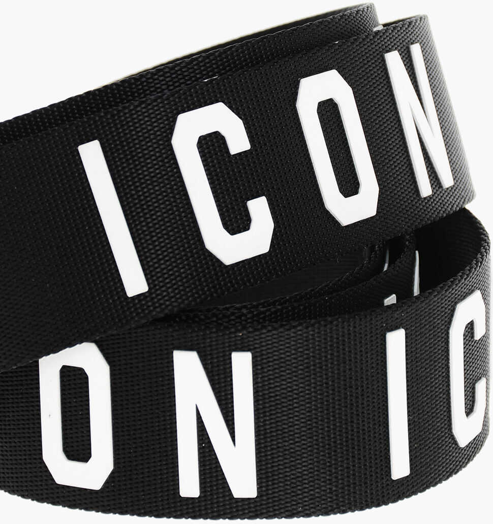 Curele DSQUARED2 Embossed Leather Icon Fabric Belt 40Mm Black Barbati (BM 18497374) 3