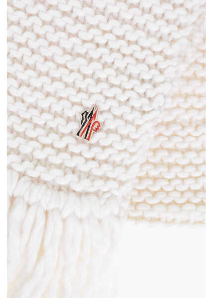Esarfe Moncler Grenoble Solid Color Wool Blend Scarf With Fringes White Femei (BM 18497383) 2