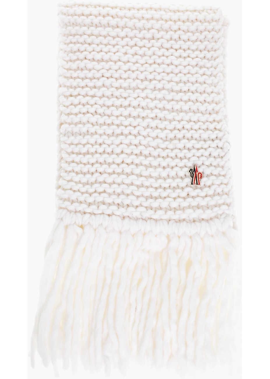 Esarfe Moncler Grenoble Solid Color Wool Blend Scarf With Fringes White Femei (BM 18497383) 1