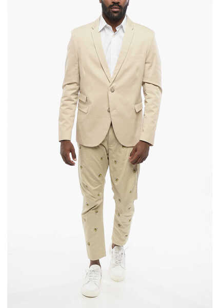 Sacouri Neil Barrett Side Vents Notch Lapel 2-Button Blazer Beige Barbati (BM 18497404) 4