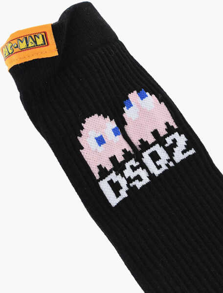 Sosete DSQUARED2 Cotton And Nylon Pac-Man Long Socks With Ribbed Detail Black Barbati (BM 18497413) 3