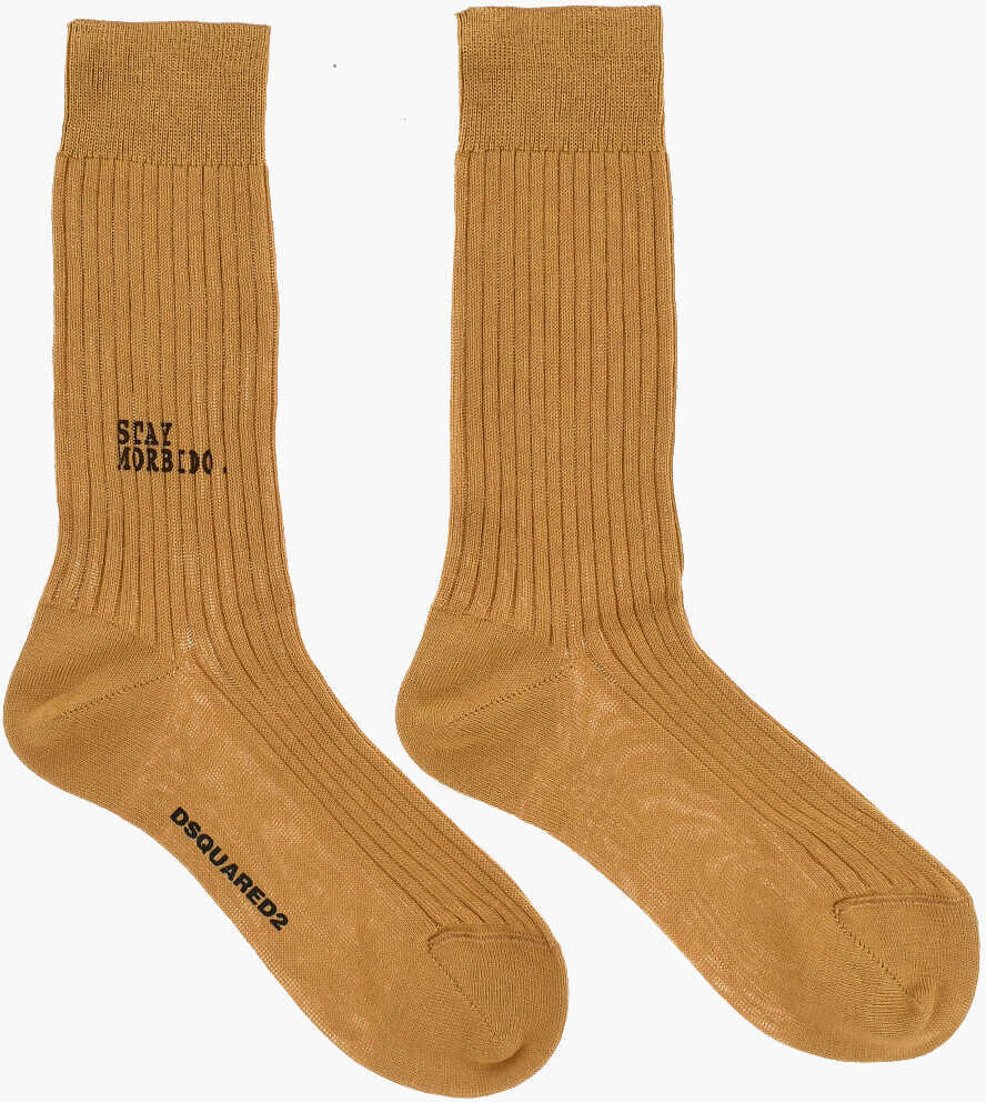 Sosete DSQUARED2 Ribbed Long Socks Beige Barbati (BM 18497419) 2
