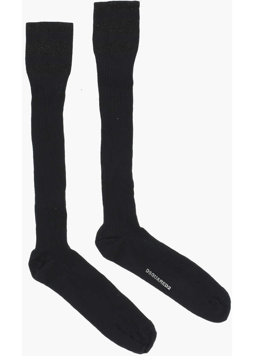 Sosete DSQUARED2 Solid Color Long Socks With Glitter Detail Black Barbati (BM 18497446) 1