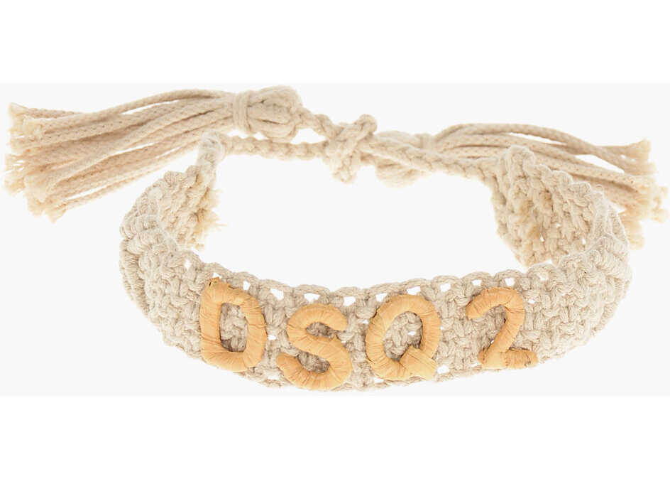Bratari DSQUARED2 Crochet Bracelet With Tassels And Embossed Monogram Beige Barbati (BM 18497455) 1