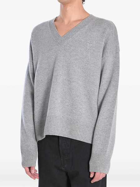 Pulovere AMI Paris V-Neck Sweater GREY Barbati (BM 18497578) 2