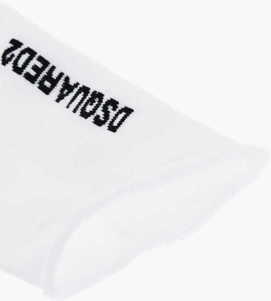 Sosete DSQUARED2 Cotton And Nylon Stretch Socks Withcontrasting Logo Black & White Barbati (BM 18497632) 3