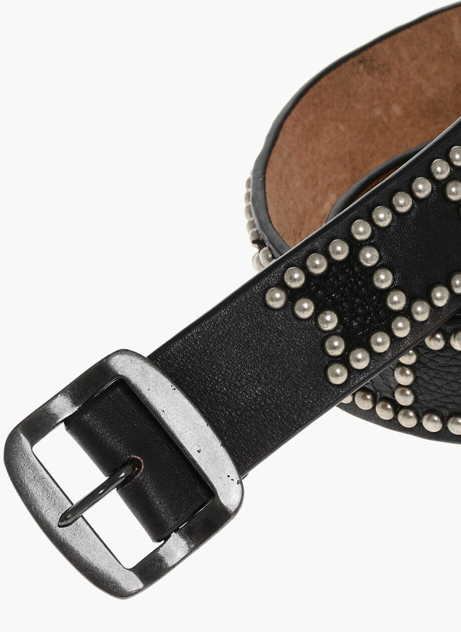 Curele DSQUARED2 Studded Leather Belt With Embossed Details 40Mm Brown Barbati (BM 18497653) 2
