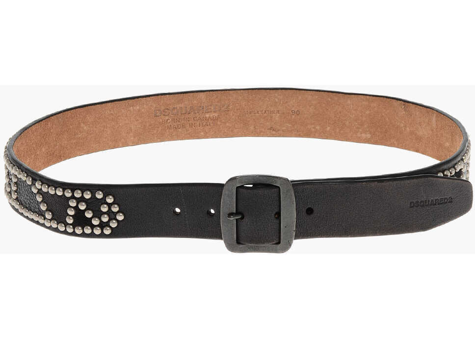 Curele DSQUARED2 Studded Leather Belt With Embossed Details 40Mm Brown Barbati (BM 18497653) 3