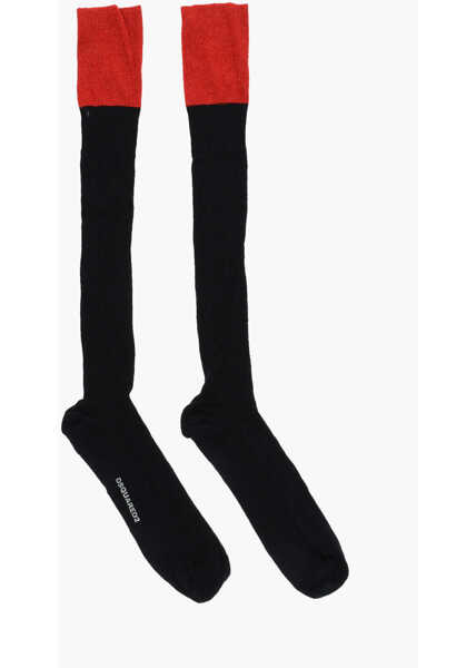 Sosete DSQUARED2 Two-Tone Long Socks With Lurex Detail Black Barbati (BM 18497656) 1