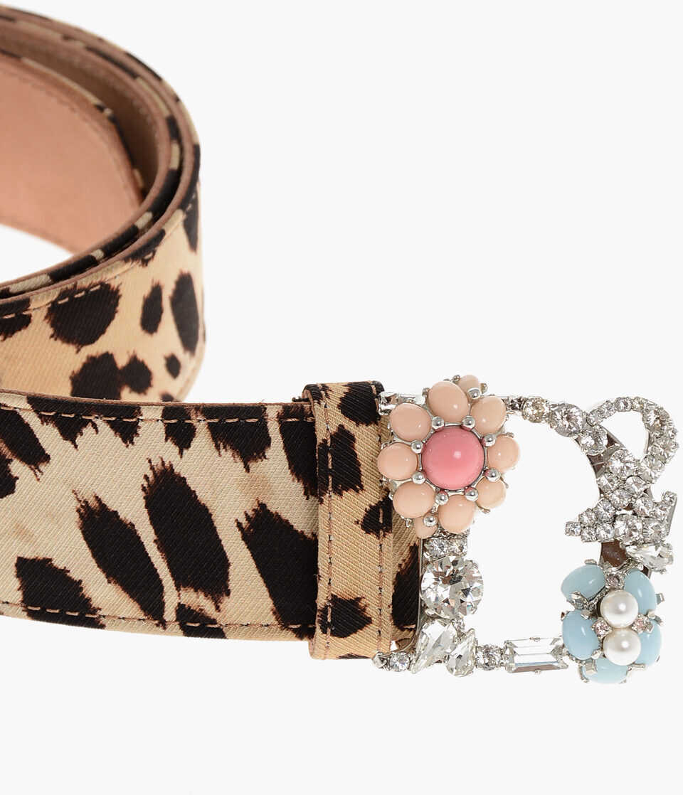 Curele DSQUARED2 Animal Patterned Fabric Belt With Jeweled Buckle 40Mm Brown Femei (BM 18497701) 2
