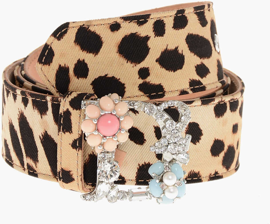 Curele DSQUARED2 Animal Patterned Fabric Belt With Jeweled Buckle 40Mm Brown Femei (BM 18497701) 1